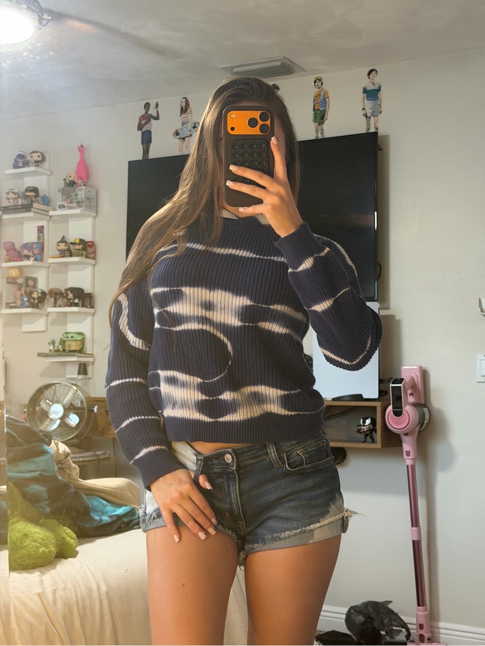 It's Our Time Navy and White Striped Ribbed Hoodie